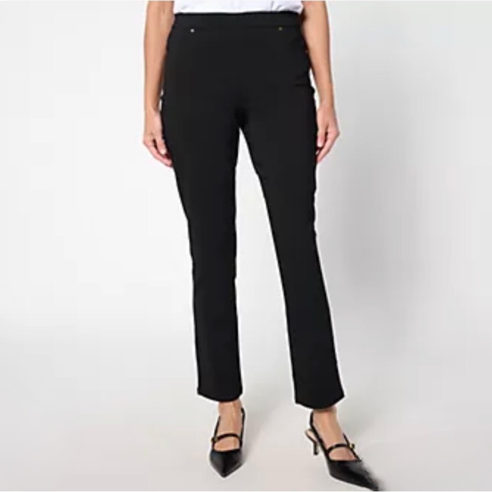 NWT QVC Susan Graver Petite Ultra Stretch Black Slim Leg Pants / 16 Petite